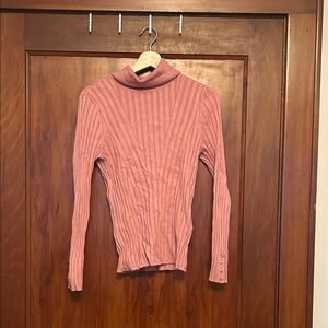 WHBM Women's Pink Ribbed Turtleneck Top